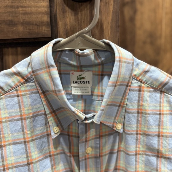 Lacoste Men’s Button-Down Shirt Size 42 | Plaid Long Sleeve Classic Fit | - Picture 4 of 6